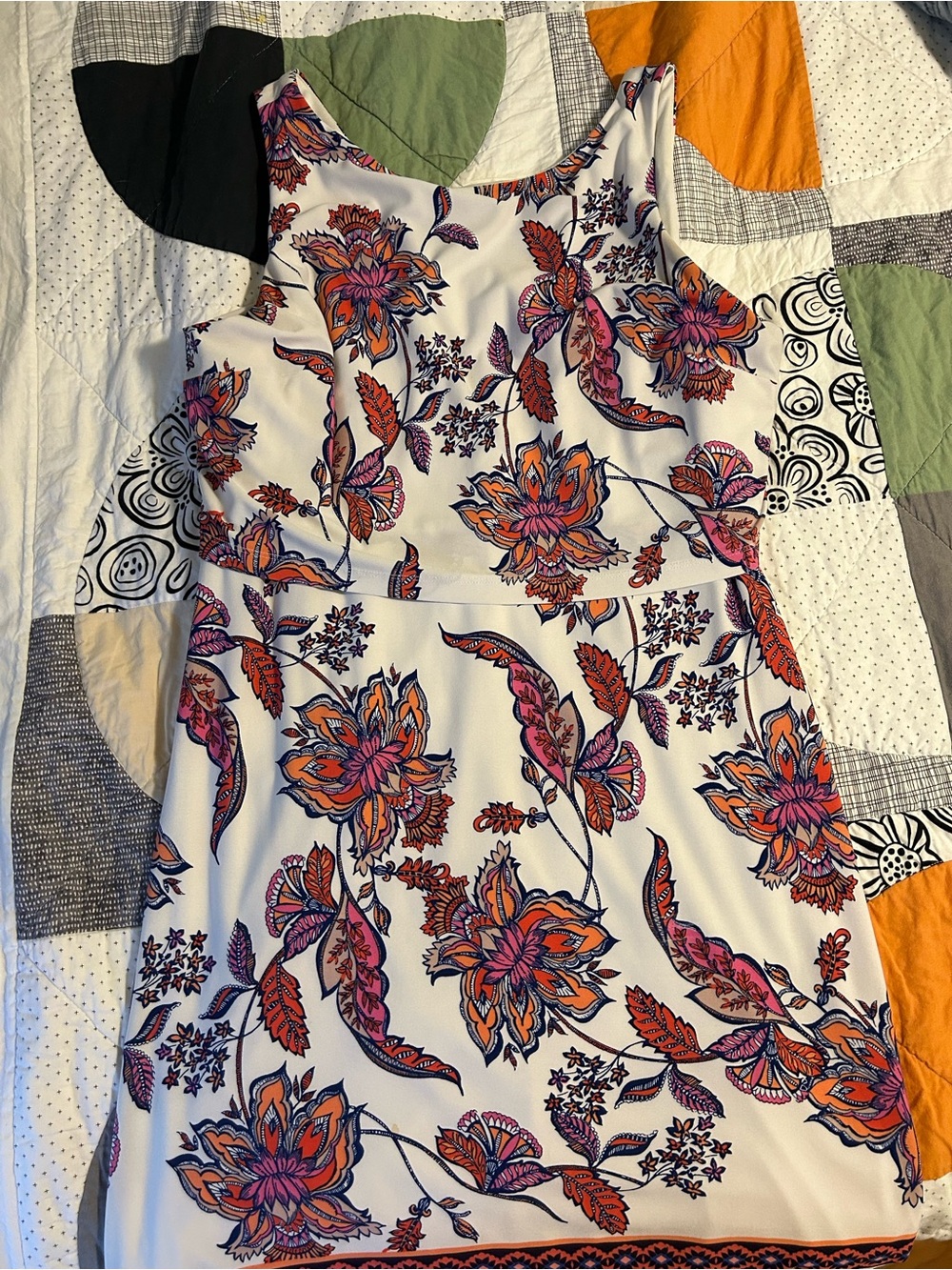 Vince Camuto White Sleeveless Dress with Pink & Orange Floral Print